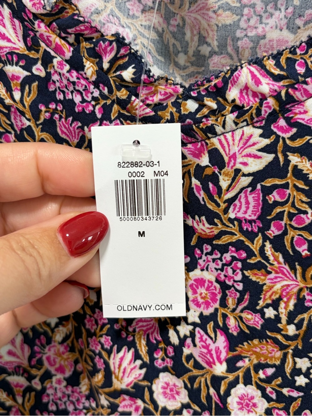 Old Navy NWT size Medium Floral Ruffle Trim Tank Top Cami Navy Pink Rayon - Picture 5 of 11